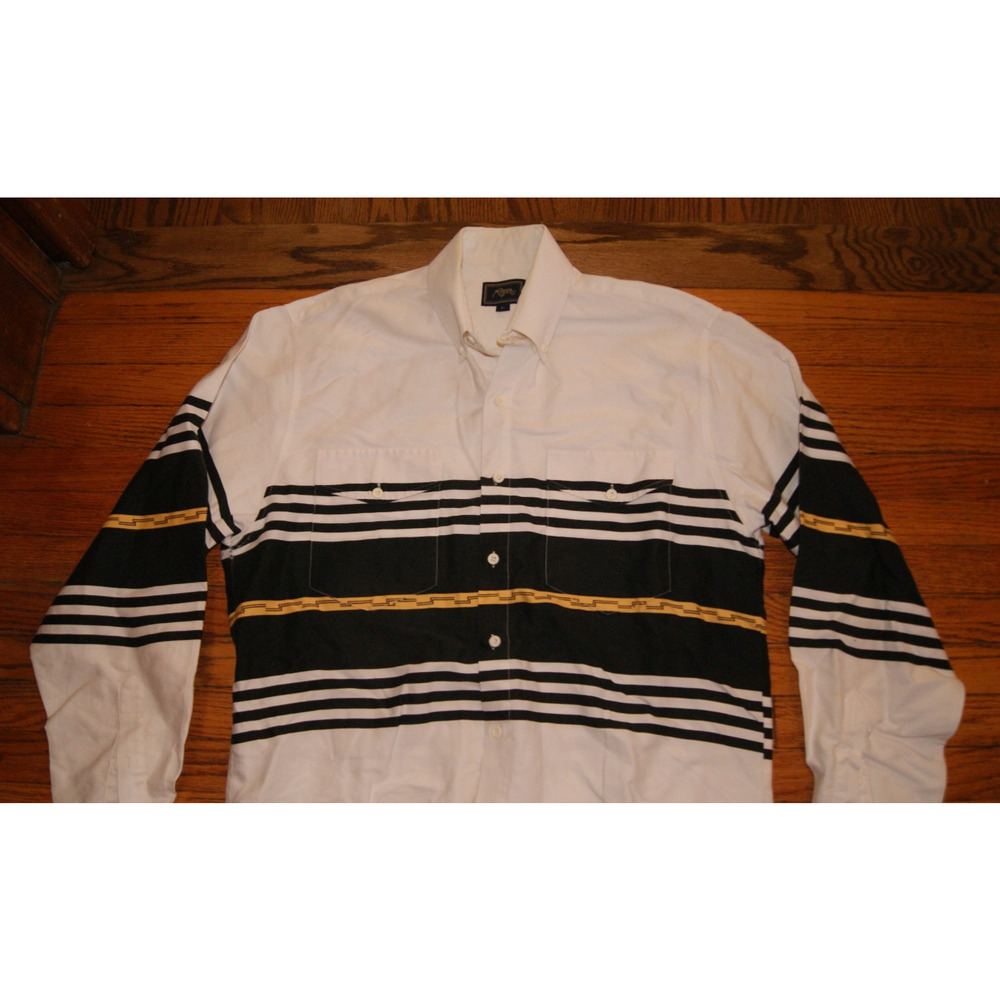 Vintage Roper Western Button Shirt Mens L Rodeo Cowboy Heavy Cotton White Black